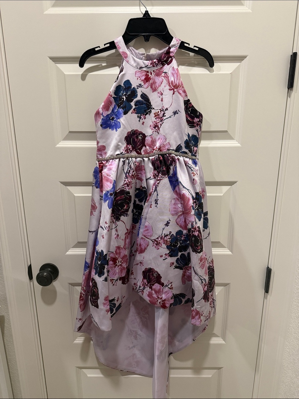 Rare Editions Floral High-Low Halter Dress - Pink, Blue, Purple